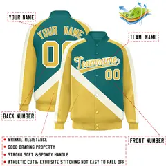 Aqua Khaki Raglan Varsity Full-Snap Letterman Baseball Jacket 2