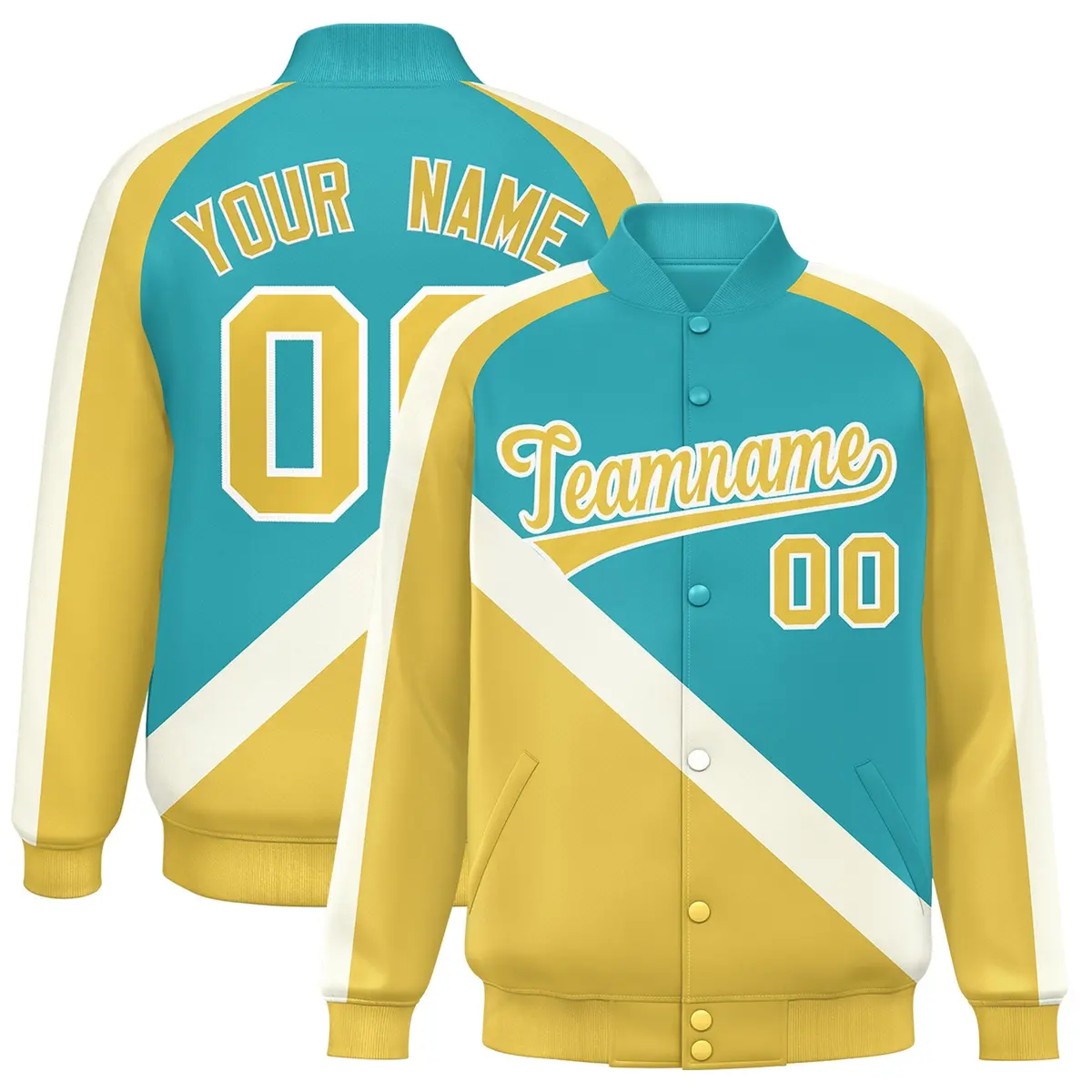 Aqua Khaki Raglan Varsity Full-Snap Letterman Baseball Jacket