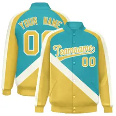 Aqua Khaki Raglan Varsity Full-Snap Letterman Baseball Jacket 1