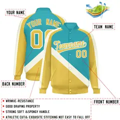 Aqua Khaki Raglan Varsity Full-Snap Letterman Baseball Jacket 2