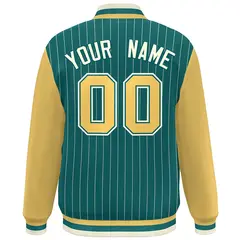 Aqua Khaki-White Stripe Varsity Bomber Jacket with Raglan Sleeves 4