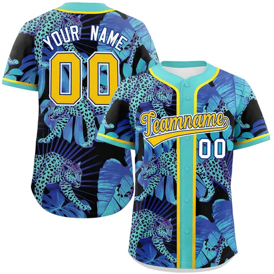 Aqua Leopard Graffiti Pattern Authentic Baseball Jersey