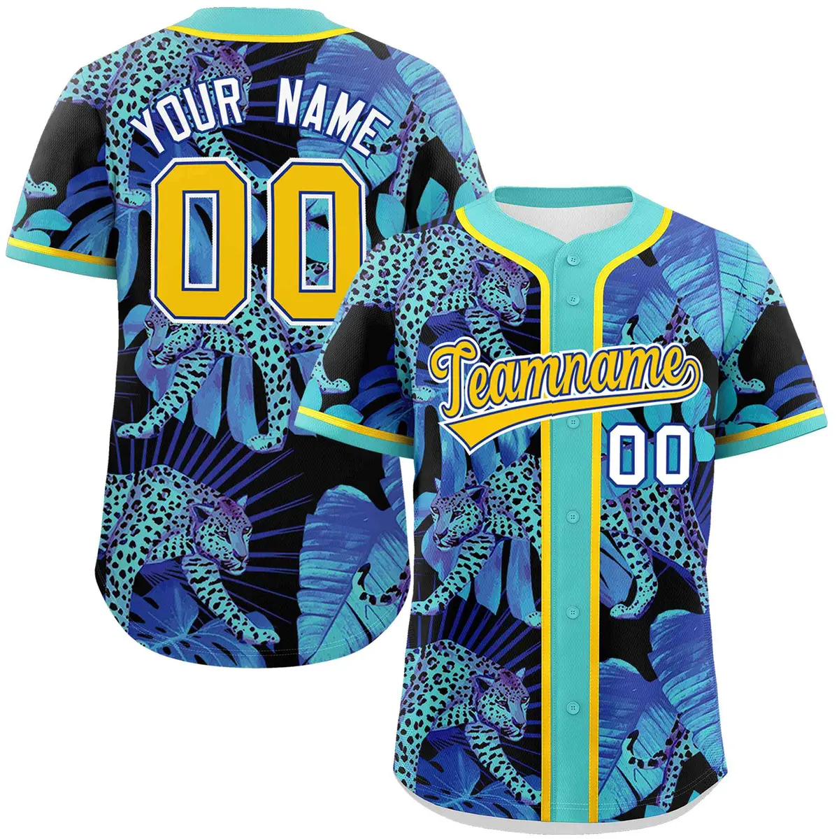 Aqua Leopard Graffiti Pattern Authentic Baseball Jersey