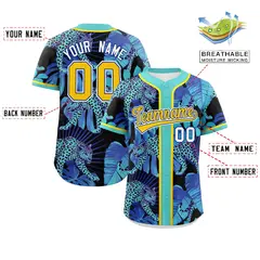 Aqua Leopard Graffiti Pattern Authentic Baseball Jersey 2