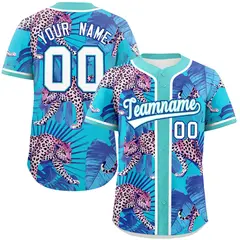 Aqua Leopard Graffiti Pattern Authentic Baseball Jersey