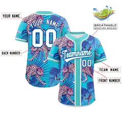 Aqua Leopard Graffiti Pattern Authentic Baseball Jersey 2