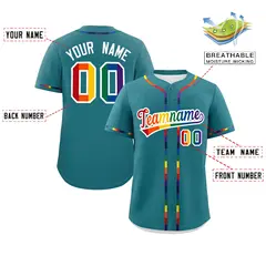 Aqua LGBT Rainbow Pride Month Baseball Jersey 2