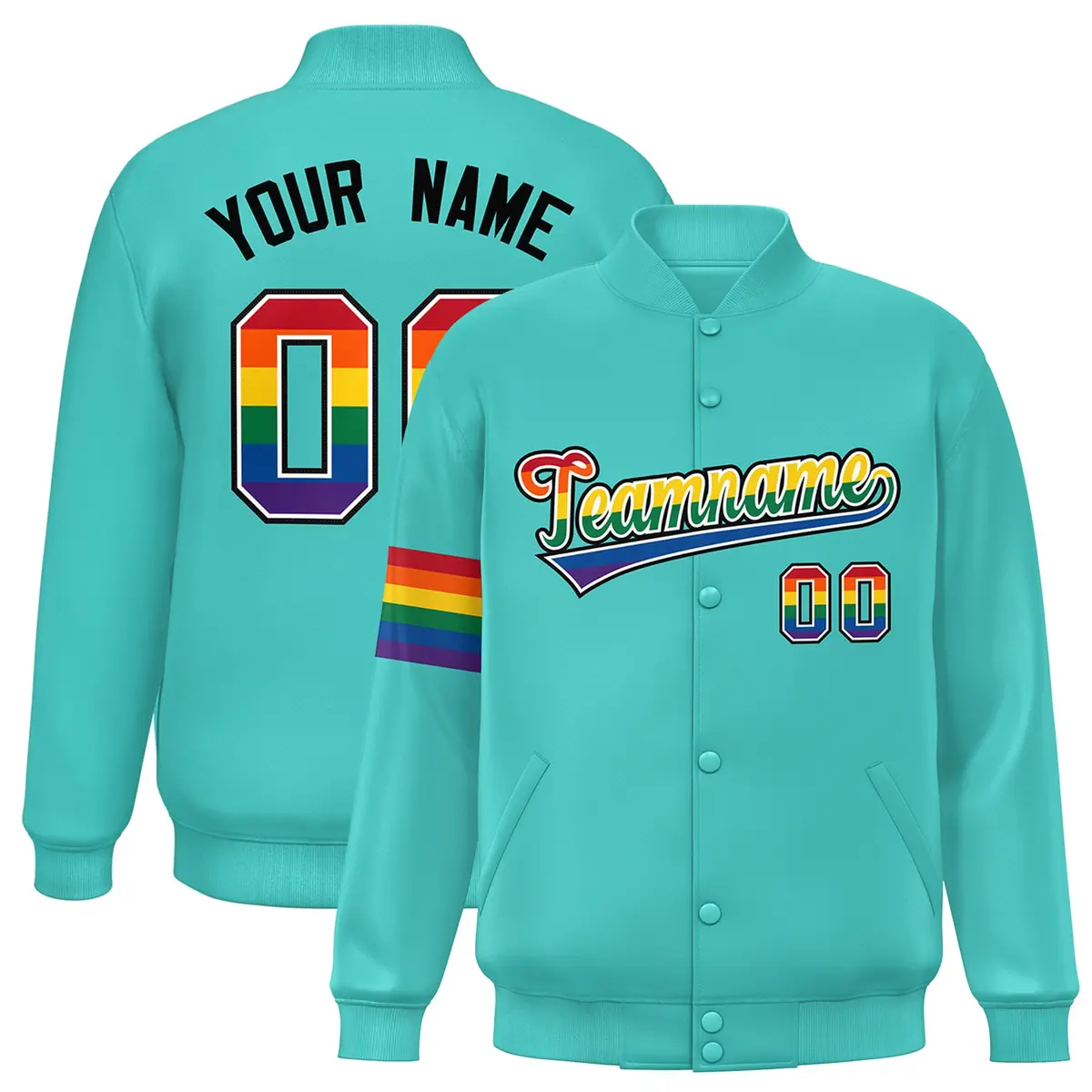 Aqua LGBT Rainbow Pride Month Letterman Baseball Jacket