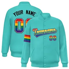 Aqua LGBT Rainbow Pride Month Letterman Baseball Jacket