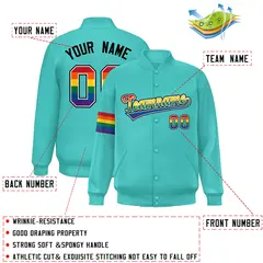 Aqua LGBT Rainbow Pride Month Letterman Baseball Jacket 2