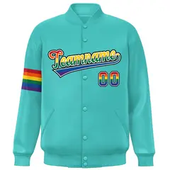 Aqua LGBT Rainbow Pride Month Letterman Baseball Jacket 3