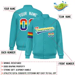 Aqua LGBT Rainbow Pride Month Letterman Baseball Jacket 2