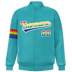 Aqua LGBT Rainbow Pride Month Letterman Baseball Jacket 3