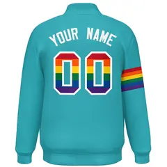 Aqua LGBT Rainbow Pride Month Letterman Baseball Jacket 4