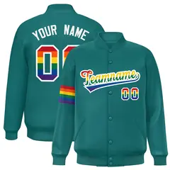 Aqua LGBT Rainbow Pride Month Letterman Baseball Jacket