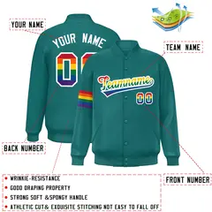 Aqua LGBT Rainbow Pride Month Letterman Baseball Jacket 2