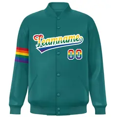 Aqua LGBT Rainbow Pride Month Letterman Baseball Jacket 3