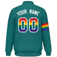 Aqua LGBT Rainbow Pride Month Letterman Baseball Jacket 4