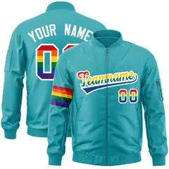 Aqua LGBT Rainbow Pride Month Letterman Bomber Jacket