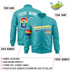 Aqua LGBT Rainbow Pride Month Letterman Bomber Jacket 2