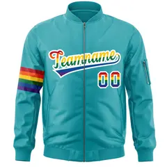 Aqua LGBT Rainbow Pride Month Letterman Bomber Jacket 3