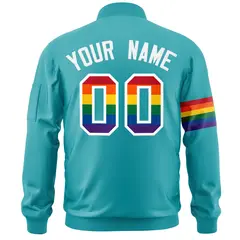 Aqua LGBT Rainbow Pride Month Letterman Bomber Jacket 4