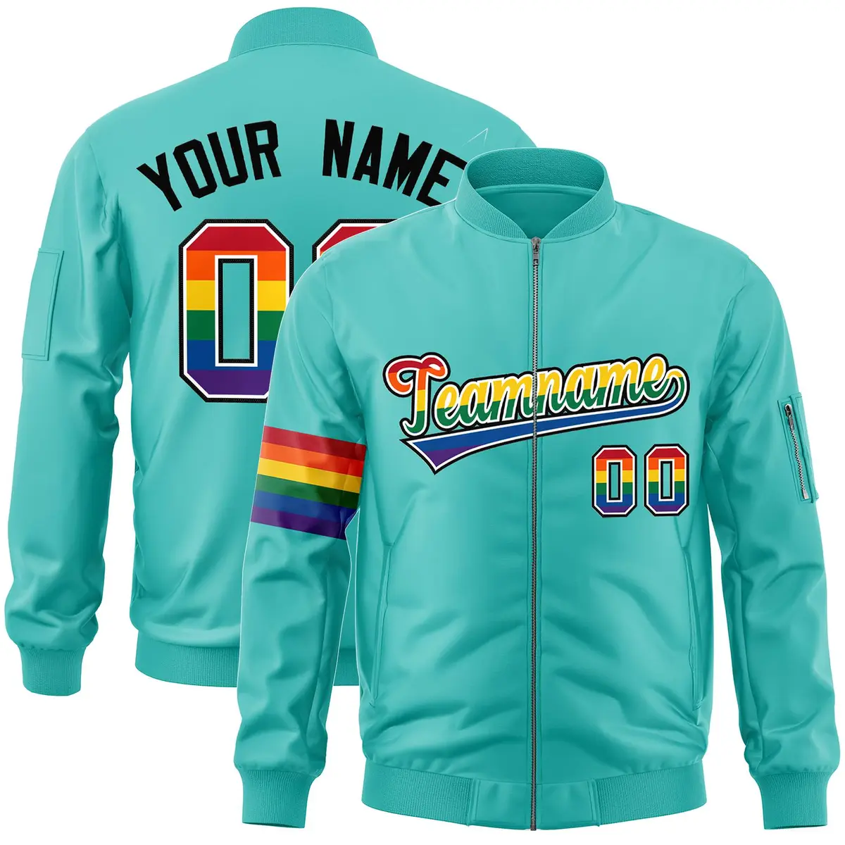 Aqua LGBT Rainbow Pride Month Letterman Bomber Jacket