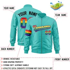 Aqua LGBT Rainbow Pride Month Letterman Bomber Jacket 2