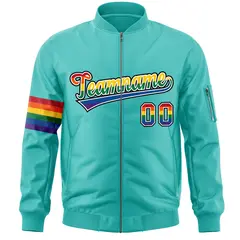 Aqua LGBT Rainbow Pride Month Letterman Bomber Jacket 3