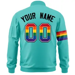 Aqua LGBT Rainbow Pride Month Letterman Bomber Jacket 4