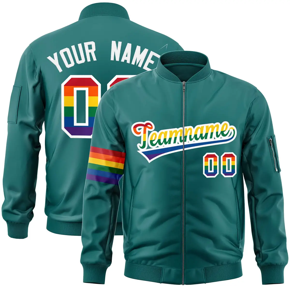 Aqua LGBT Rainbow Pride Month Letterman Bomber Jacket