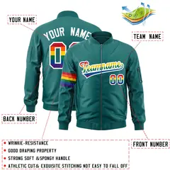 Aqua LGBT Rainbow Pride Month Letterman Bomber Jacket 2