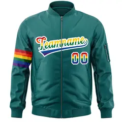 Aqua LGBT Rainbow Pride Month Letterman Bomber Jacket 3
