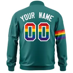 Aqua LGBT Rainbow Pride Month Letterman Bomber Jacket 4