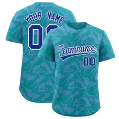 Aqua Light Blue Graffiti Pattern Authentic Baseball Jersey 1