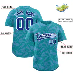 Aqua Light Blue Graffiti Pattern Authentic Baseball Jersey 2
