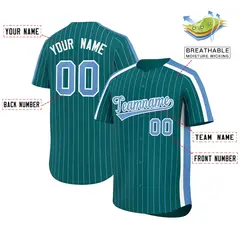 Aqua Light Blue Pinstripe Two-tone Side Baseball Jersey 2