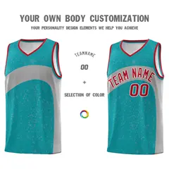 Aqua Light Gray Dot Graffiti Irregular Pattern Basketball Jersey 3