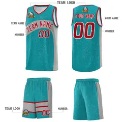 Aqua Light Gray Dot Graffiti Irregular Pattern Basketball Jersey 5