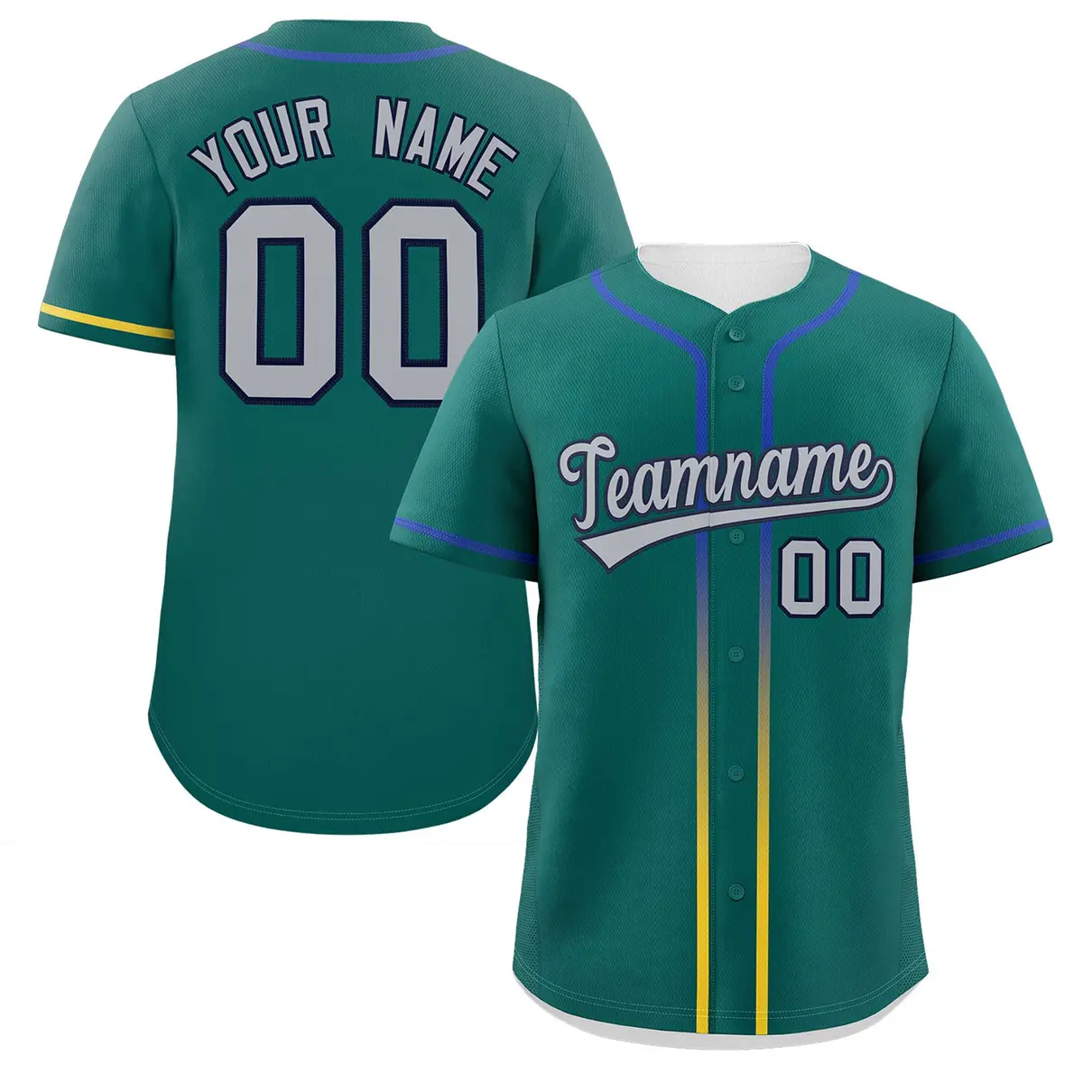 Aqua Light Gray Gradient Ribbed Authentic Baseball Jersey
