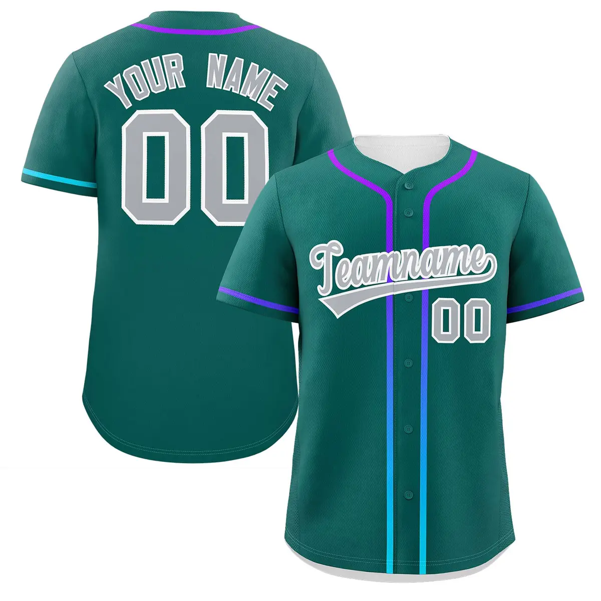 Aqua Light Gray Gradient Ribbed Authentic Baseball Jersey