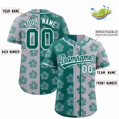 Aqua Light Gray Split Flower Graffiti Baseball Jersey 2