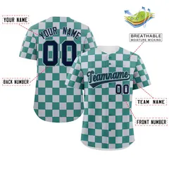Aqua Light Gray Square Grid Color Block Baseball Jersey 2
