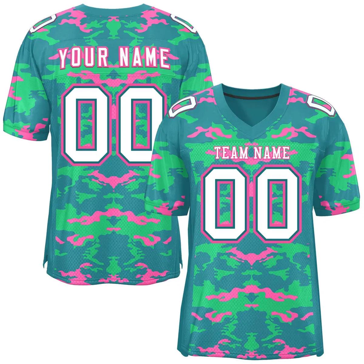 Aqua Light Green-Pink Camo Authentic Football Jersey