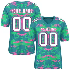Aqua Light Green-Pink Camo Authentic Football Jersey