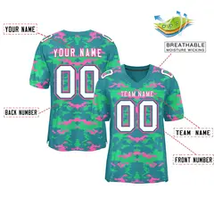 Aqua Light Green-Pink Camo Authentic Football Jersey 2