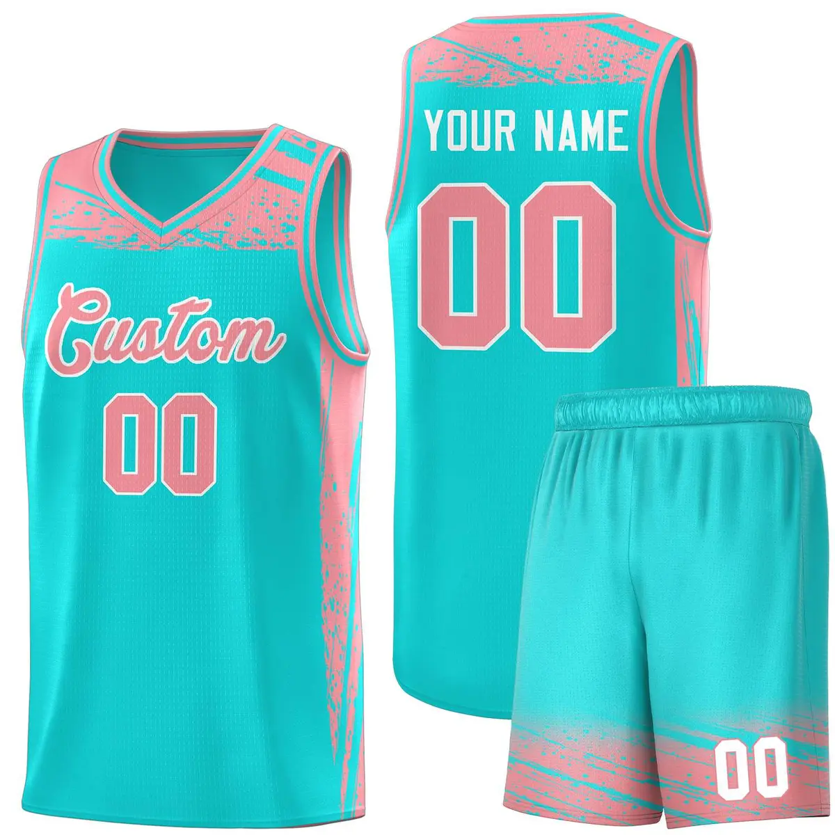 Aqua Light Pink Graffiti Pattern Basketball Jersey