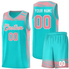 Aqua Light Pink Graffiti Pattern Basketball Jersey 1