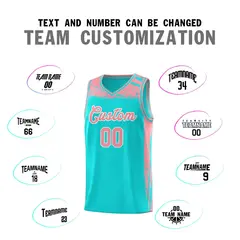 Aqua Light Pink Graffiti Pattern Basketball Jersey 3