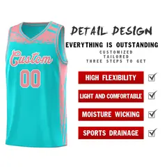 Aqua Light Pink Graffiti Pattern Basketball Jersey 4